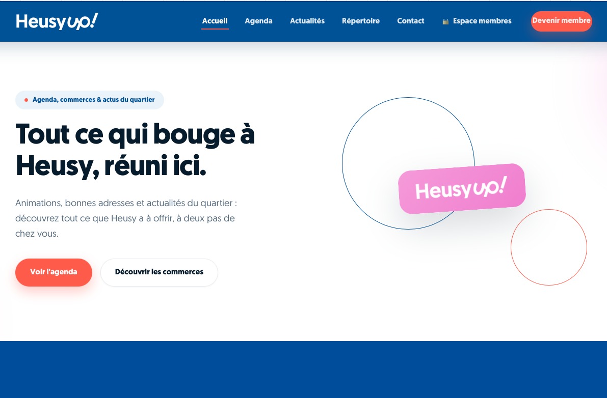Aperçu du haut de la page d'accueil du site heusyup.be